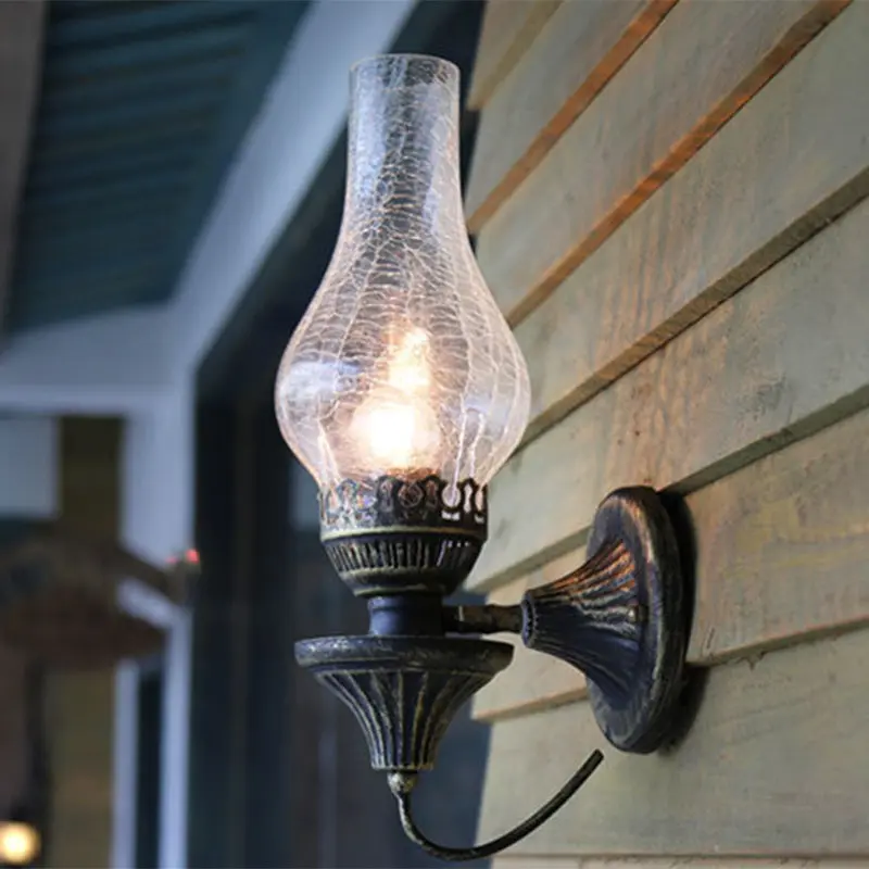 Traditional Vintage Round Ball Cylinder Glass Iron 1-Light Wall Sconce Lamp For Living Room