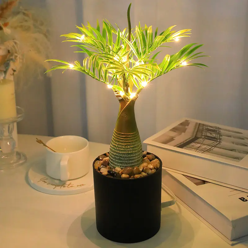 Contemporary Creative Faux Tree Blade Plastic LED Table Lamp For Bedroom