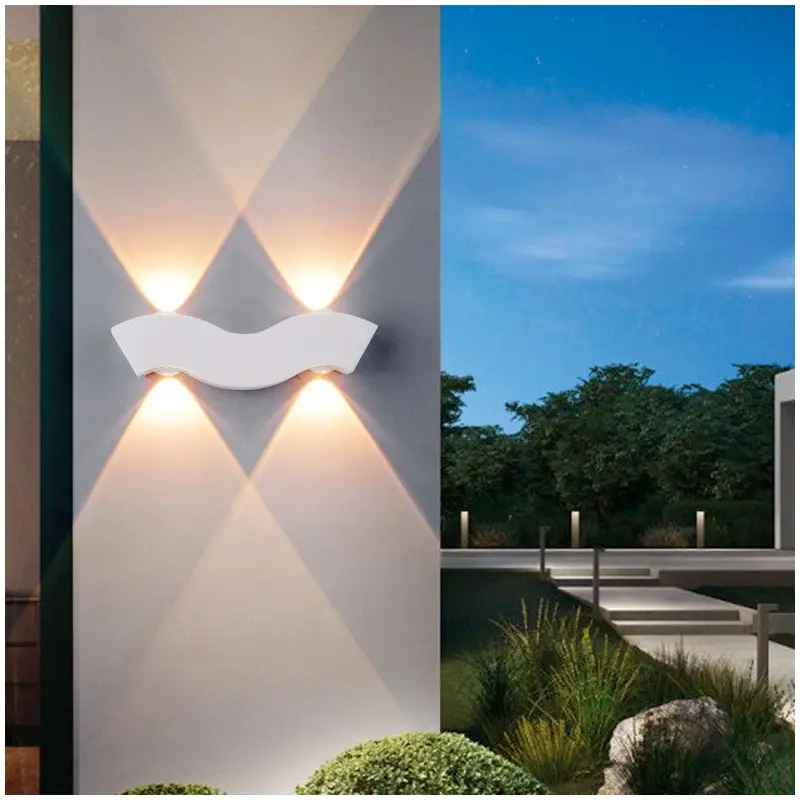 Modern Minimalist Waterproof Wave Rectangle Half Circle Aluminum LED Outdoor Wall Sconce Lamp For Garden