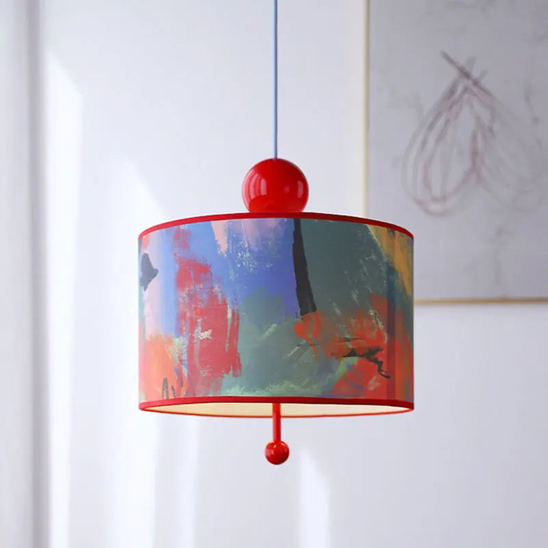 Traditional Vintage Drum Iron Fabric 3-Light Pendant Light For Bedroom