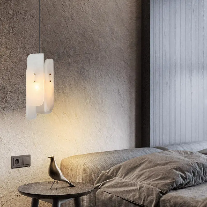 Traditional Vintage Irregular Rectangle Marble Copper 1-Light Pendant Light For Living Room