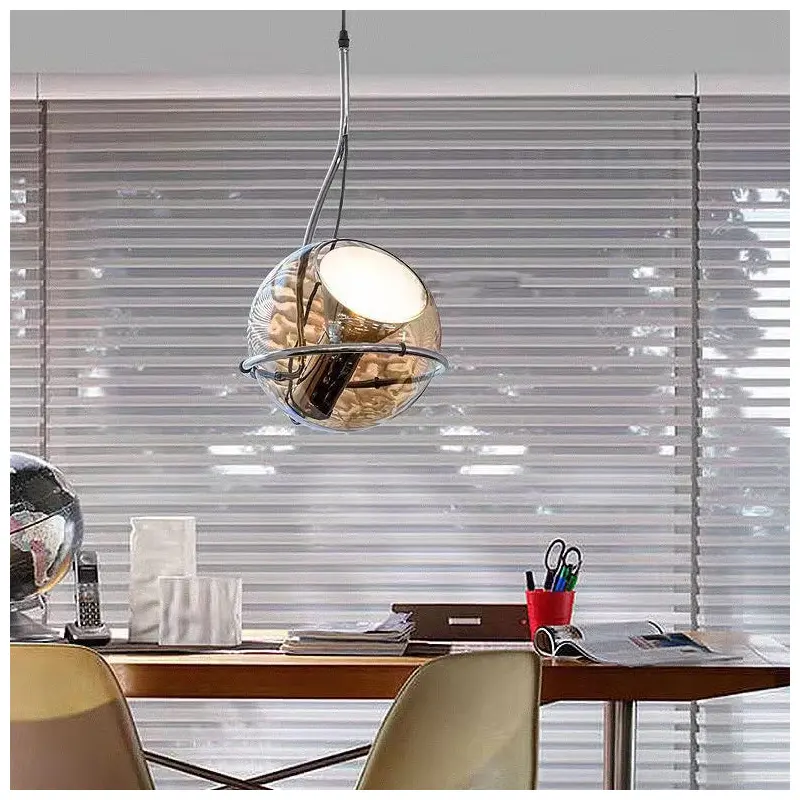 Traditional Vintage Orb Round Glass Iron 1-Light Pendant Light For Living Room