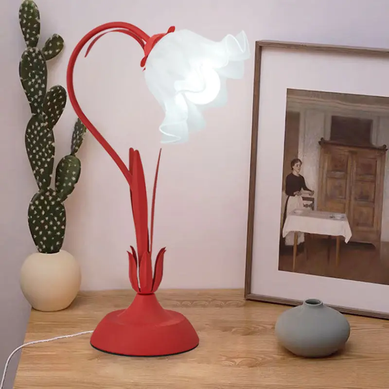 Contemporary Creative Flower Iron Acrylic 1-Light Table Lamp For Bedroom