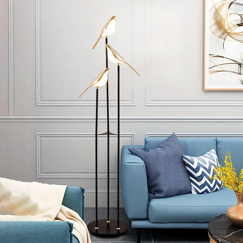 Contemporary Creative Zinc Alloy Acrylic Bird Adjustable LED Standing Floor Lamp For Living Room