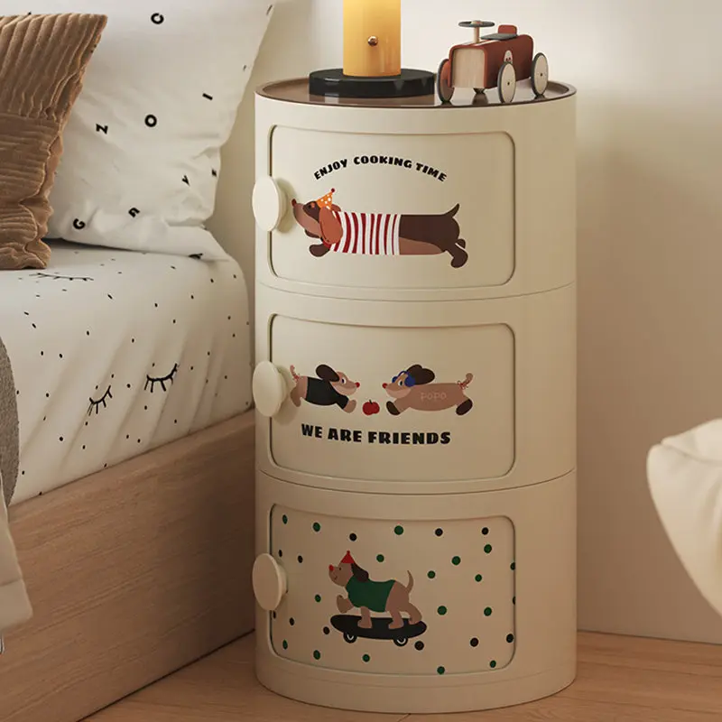 Contemporary Creative Cylindrical ABS Nightstand 2/3 Drawer For Bedroom