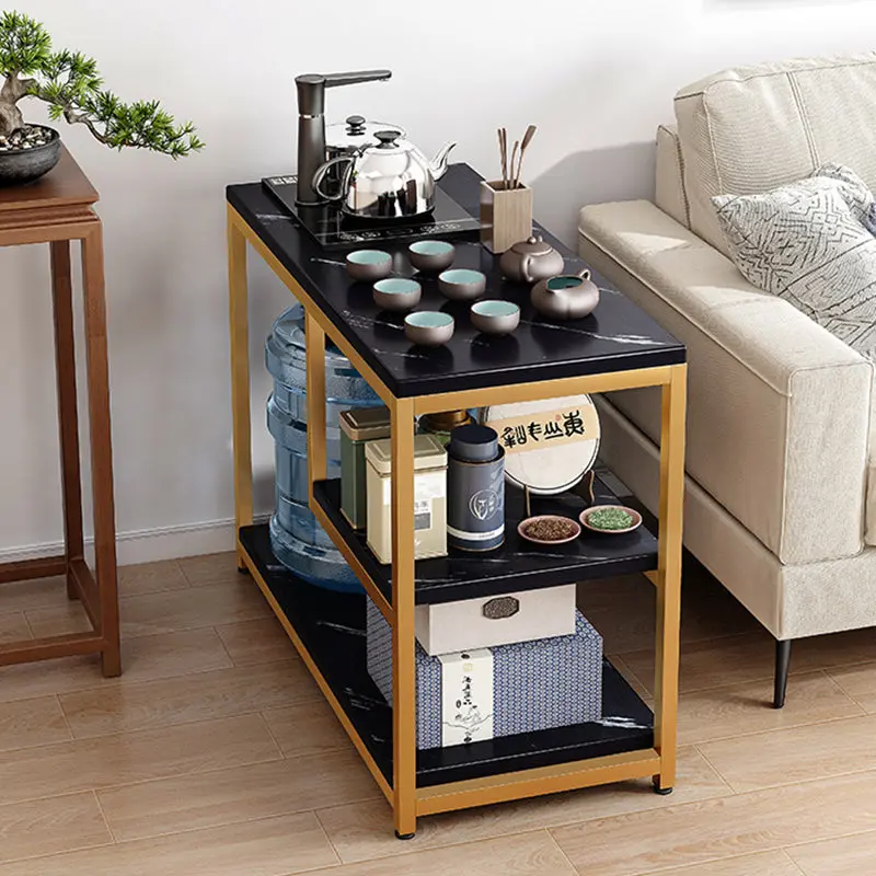 Contemporary Scandinavian Engineered Wood Metal Rectangular Square Side Table 3-Tier For Living Room