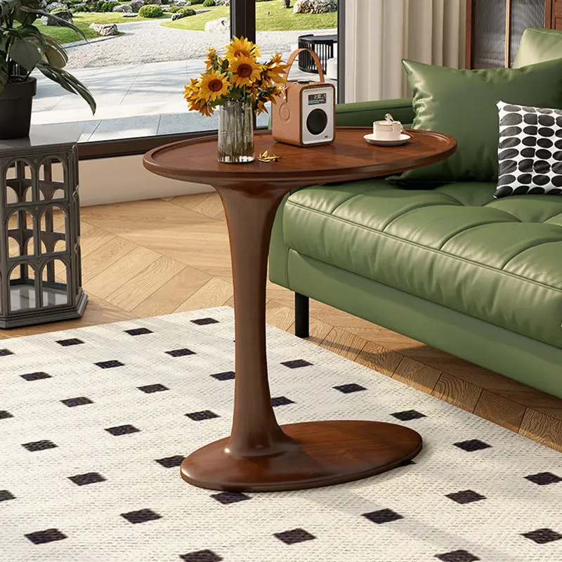 Modern Minimalist Oval Solid Wood Side Table 1-Tier For Living Room