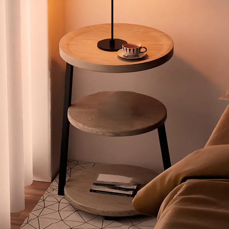 Modern Minimalist Round Cylindrical Medium Density Fiberboard Iron Side Table 3-Tier For Living Room