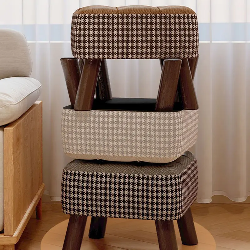 Modern Minimalist Stackable Square Solid Wood Fabric Sponge Low Stool Backless Armless For Hallway
