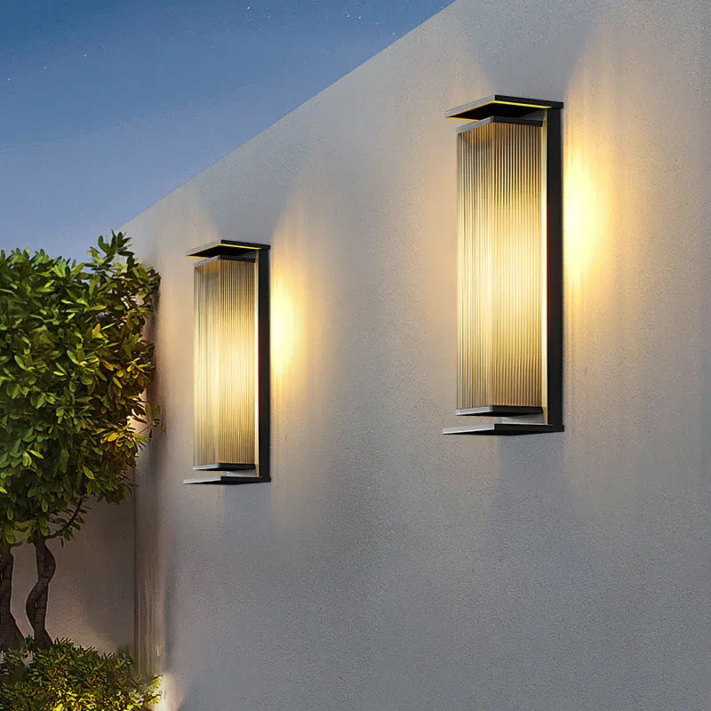 Modern Minimalist Waterproof Rectangular Stainless Steel Glass LED Outdoor Wall Sconce Lamp For Garden