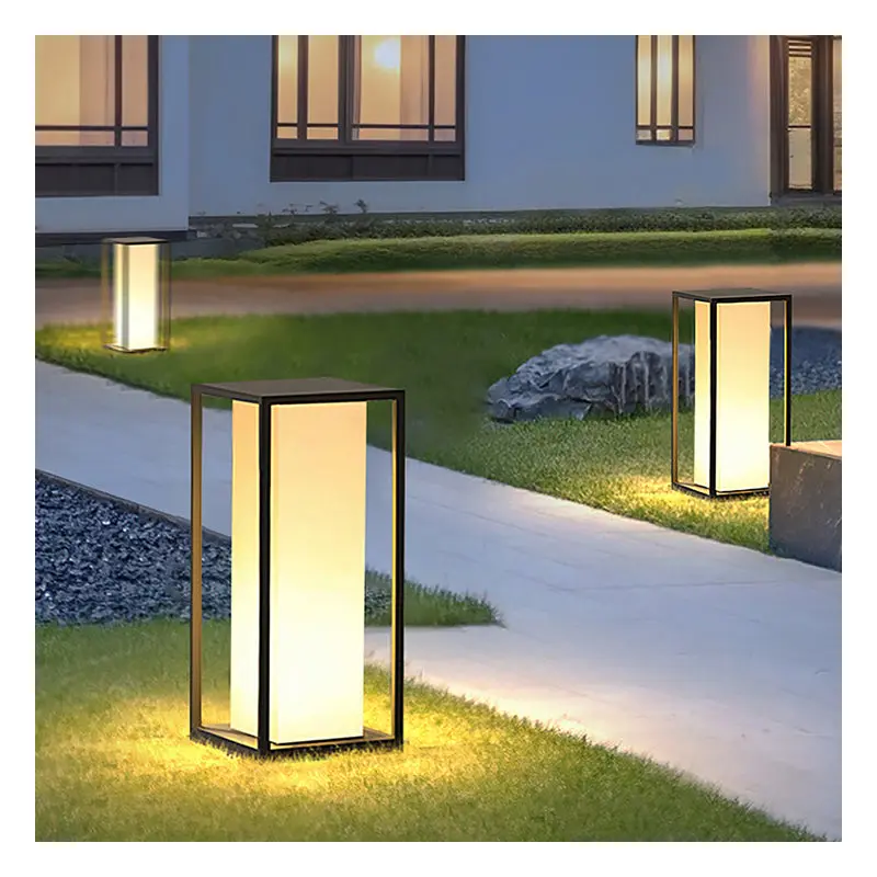Modern Minimalist Waterproof Solar Rectangular Stainless Steel Acrylic LED Outdoor Light Landscape Lighting For Garden