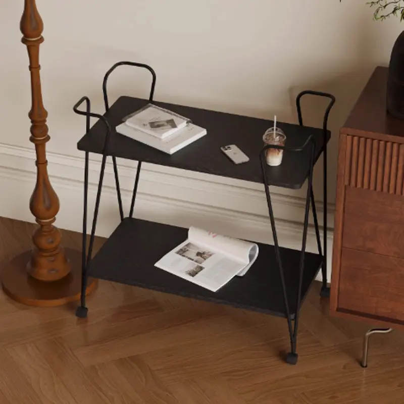 Modern Simplicity Movable Rectangular Iron Ecological Wood Board End Table 2-Tier For Living Room