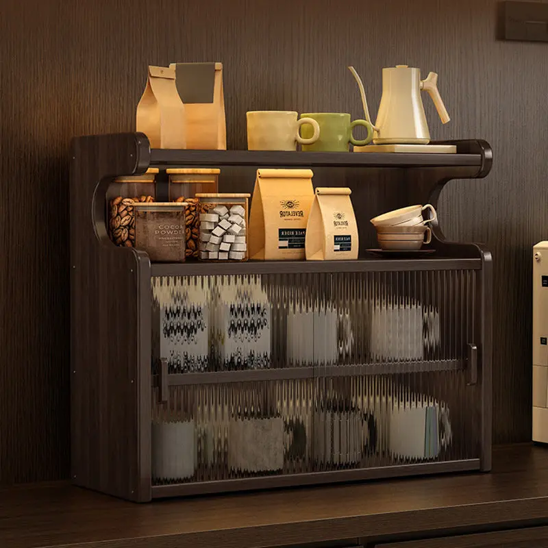 Traditional Chinese Acrylic Bamboo Rectangular Curved Side Table Shelf 4-Tier For Dining Room