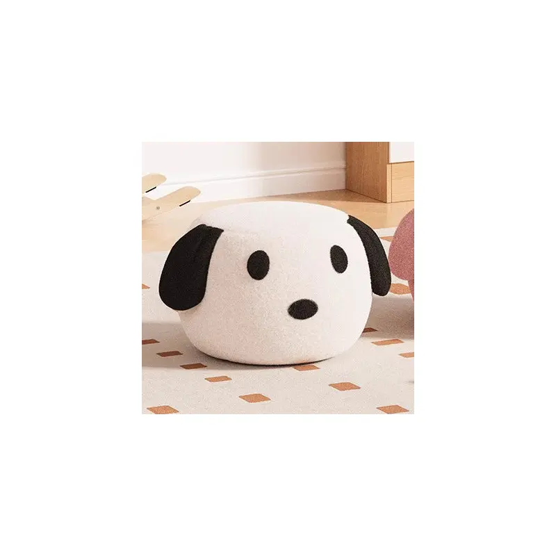 Contemporary Creative Kids Teddy Fleece Fabric Sponge Solid Wood Cartoon Dog Shaped LowStool Backless Armless For Living Room