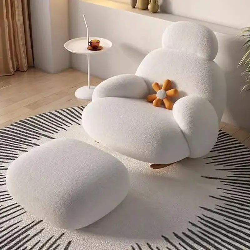 Contemporary Creative Lambswool Carbon Steel Pine Pet-Shaped Round Accent Chair Backrest Armrests For Living Room