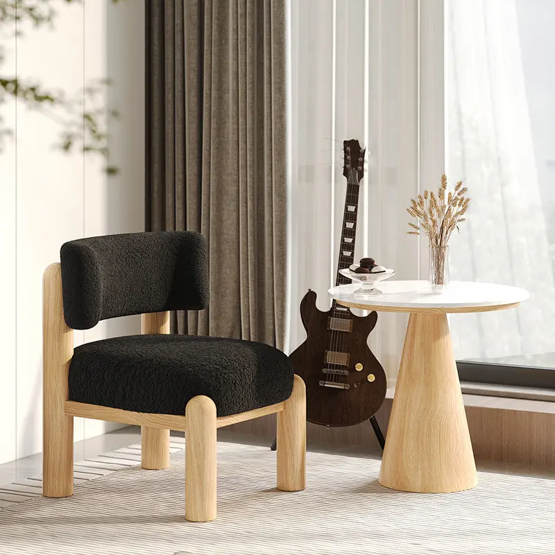 Contemporary Scandinavian Sintered Stone Carbon Steel Iamb Fleece Sponge Round Accent Chair & Table Set For Living Room