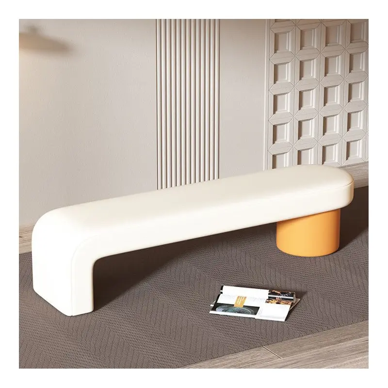 Modern Minimalist Rectangular Nappa Leather Solid Wood Multi-layer Board Sponge Low Stool For Dining Room