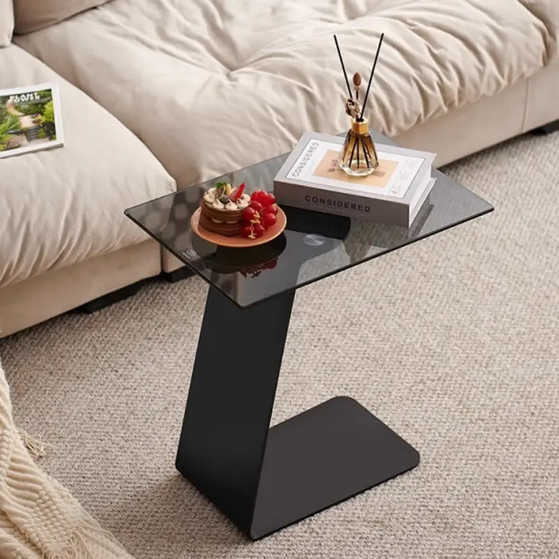 Modern Minimalist Square Carbon Steel Glass Side Table 1-Tier For Living Room