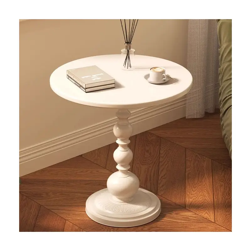 Traditional Vintage Round Metal End Table Carved Details For Living Room