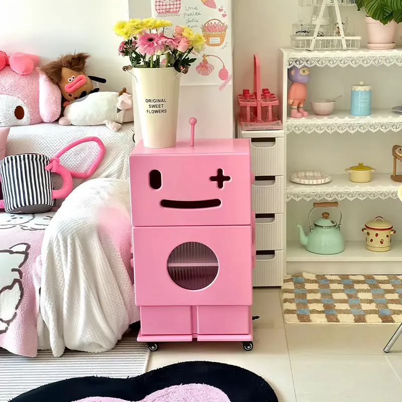 Contemporary Creative Kids Robot Shape High-density Composite Board Nightstand 2-Cabinet For Bedroom
