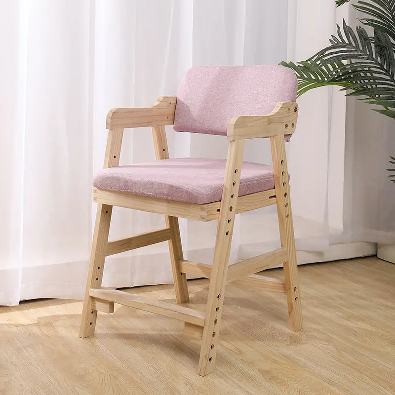 Modern Minimalist Adjustable Solid Pine Wood Cotton Linen Foam Sponge Kids Chair For Bedroom