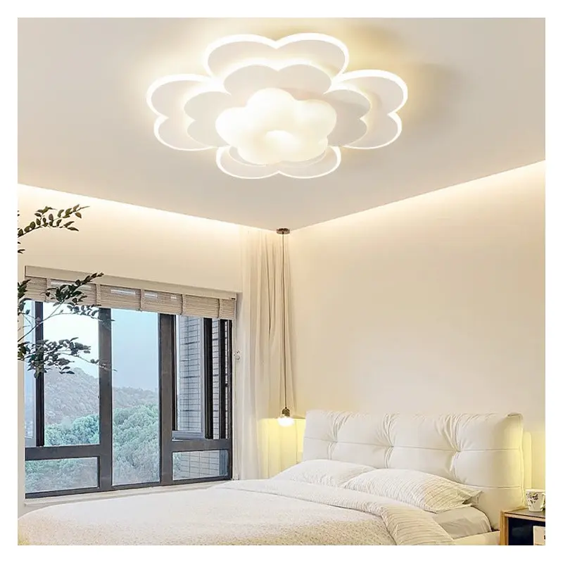 Contemporary Creative PE Iron Floral LED Flush Mount Ceiling Light For Bedroom