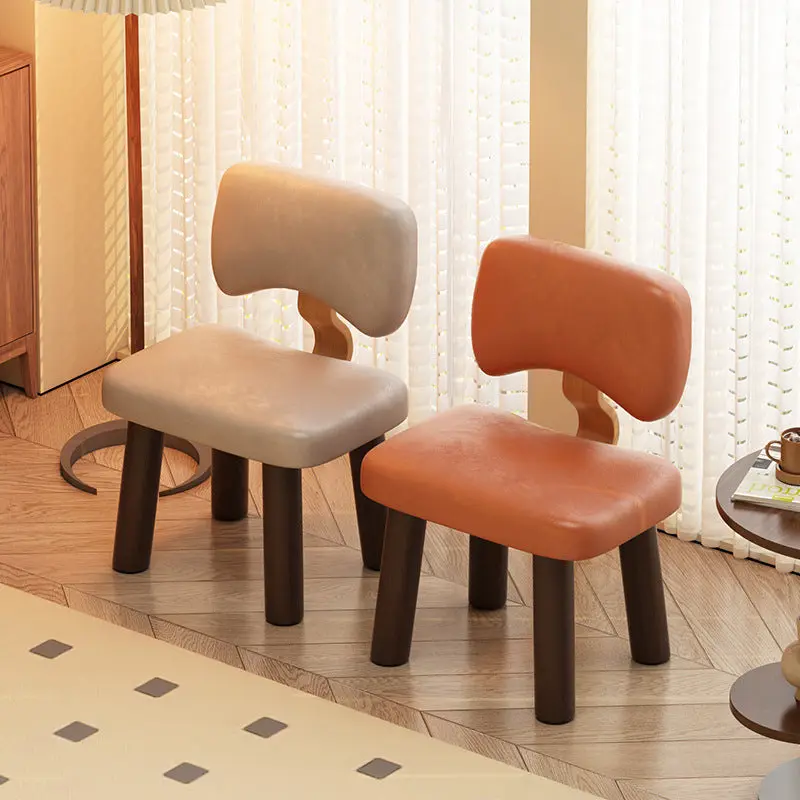 Modern Minimalist Rectangular Cushion Faux Leather Solid Wood Sponge Low Stool Backrest For Living Room