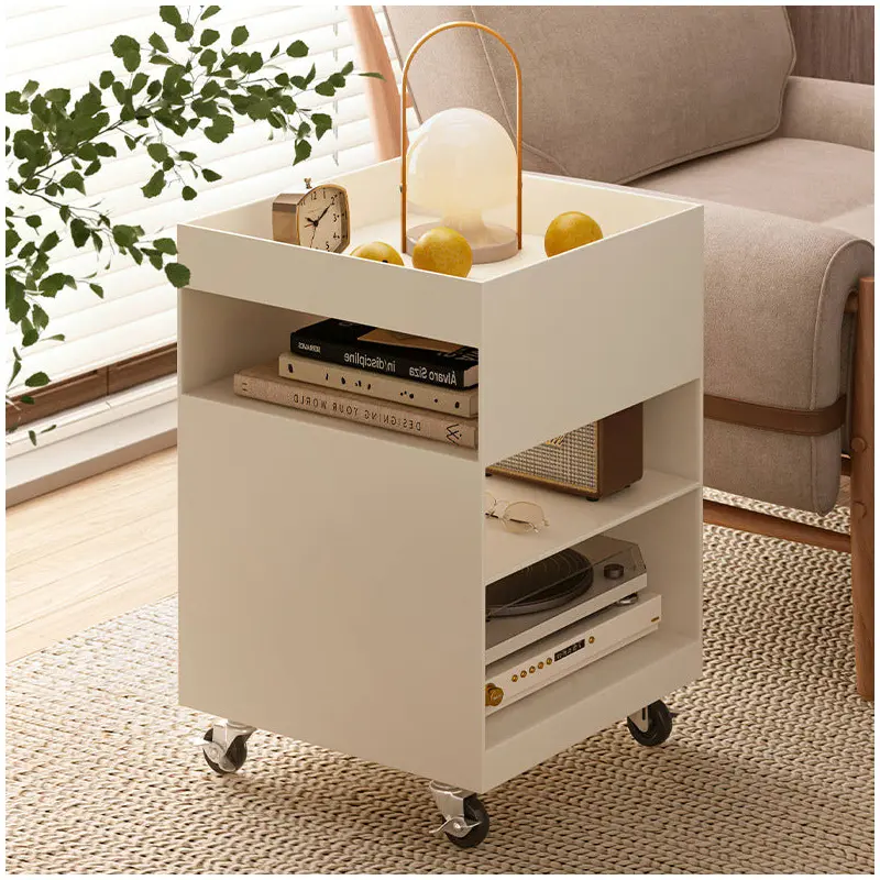 Modern Minimalist Square Iron Movable End Table 4-Tier For Living Room