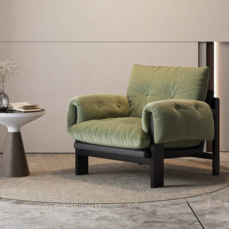 Traditional Vintage Corduroy Fabric Solid Wood Square Accent Chair With Backrest & Armrests For Living Room