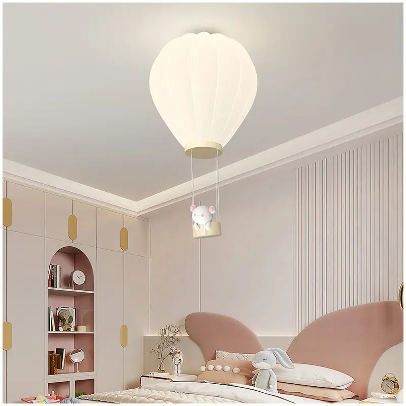 Modern Art Deco Iron PE Kids Hot Air Balloon Cartoon Round LED Flush Mount Ceiling Light For Bedroom