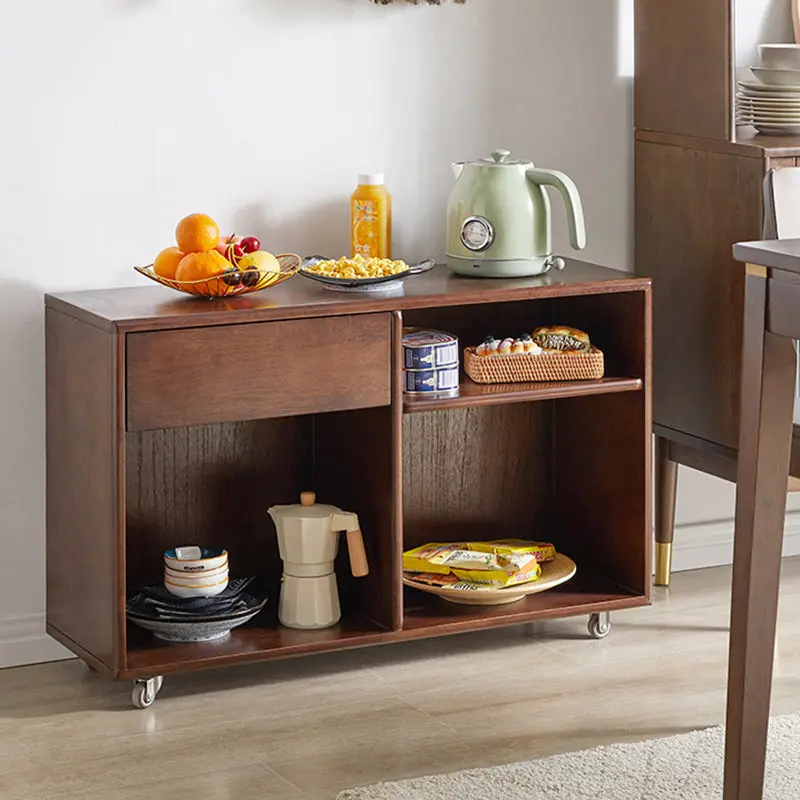 Modern Minimalist Rectangular Solid Wood Movable Side Table 1-Drawer For Living Room