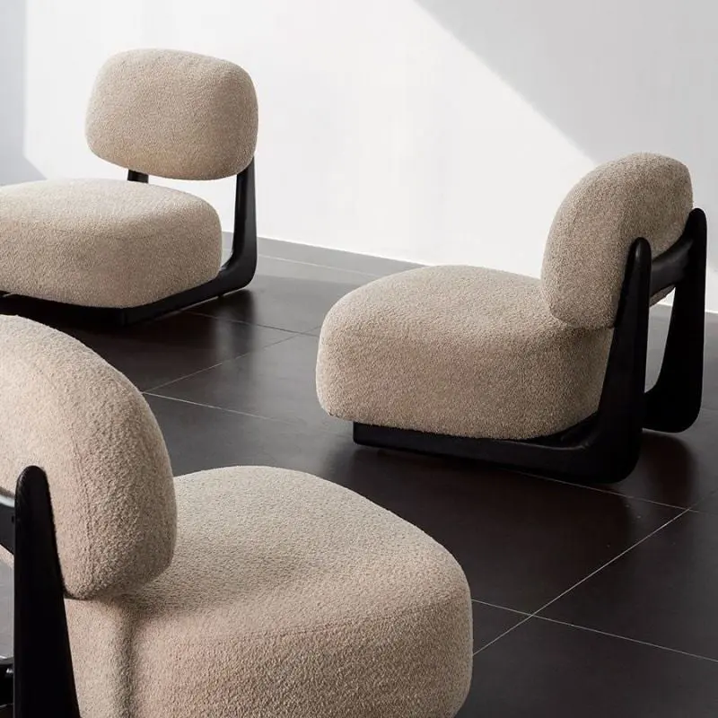 Traditional French Alpaca Wool Solid Wood Rounded Square Accent Chair With Backrest For Living Room