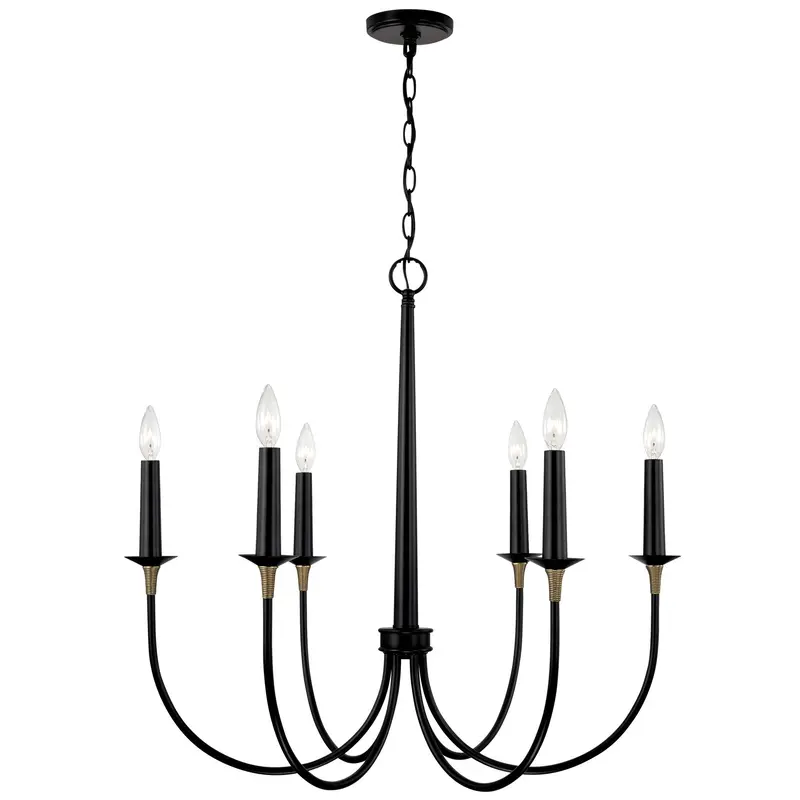 Amara Six Light Chandelier Matte Black with Brass