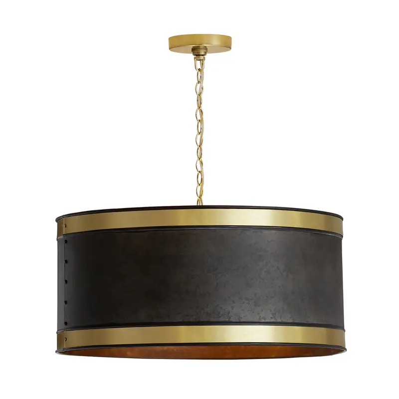 Barrow Four Light Pendant Galvanized Black and True Brass