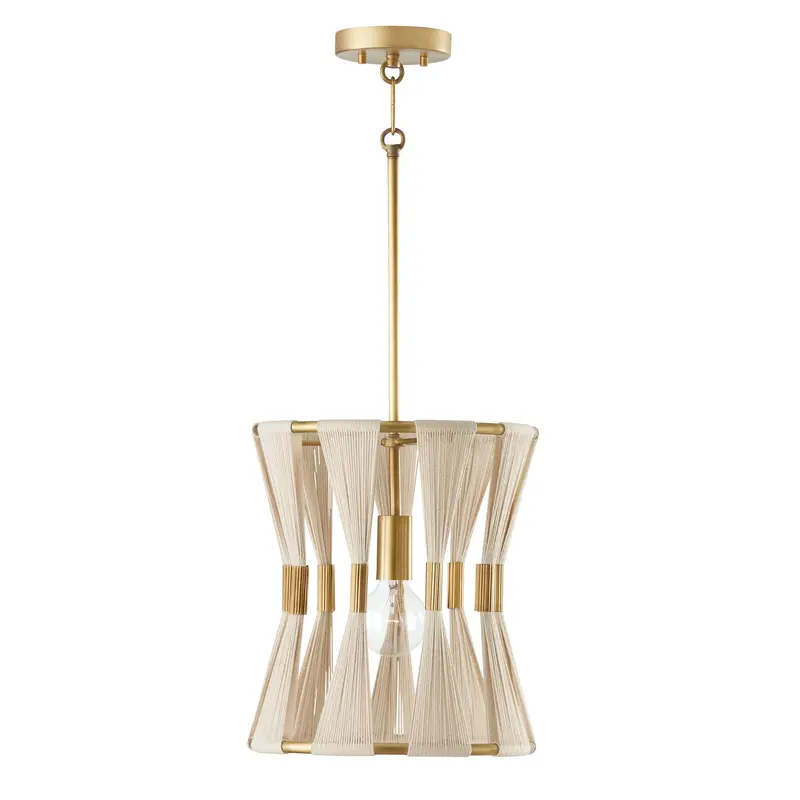 Bianca One Light Pendant Bleached Natural Rope and Patinaed Brass