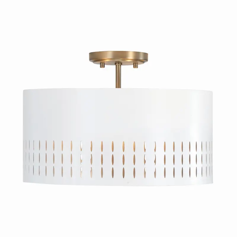 Dash Three Light Dual Mount Semi Flush/Pendant Aged Brass and White
