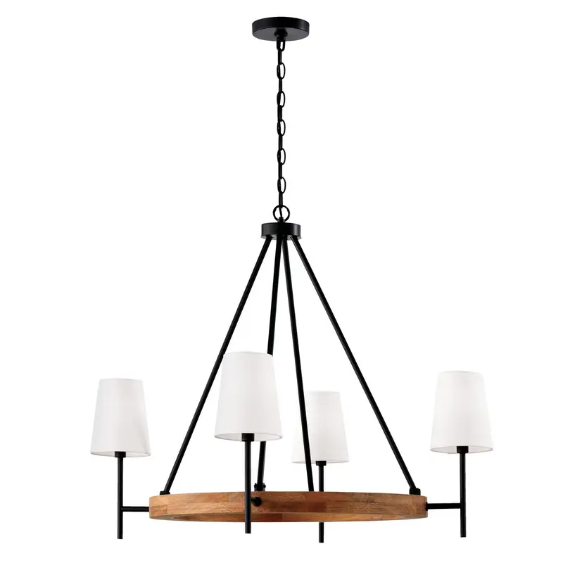 Jonah Four Light Chandelier Light Wood and Matte Black