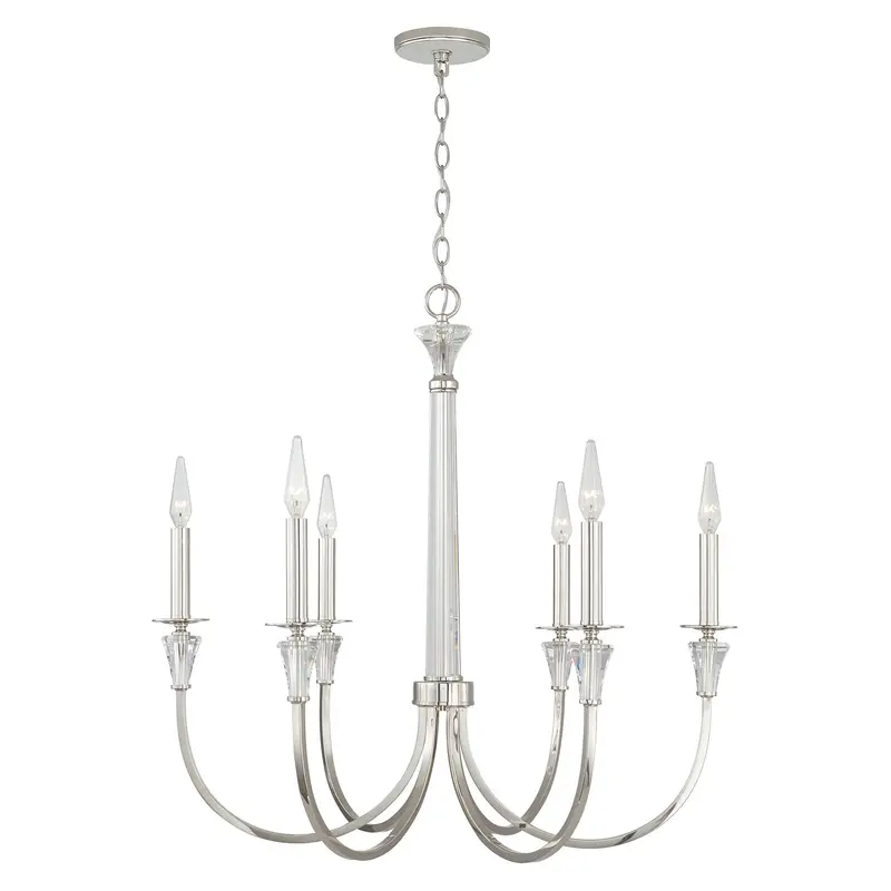 Laurent Six Light Chandelier Polished Nickel