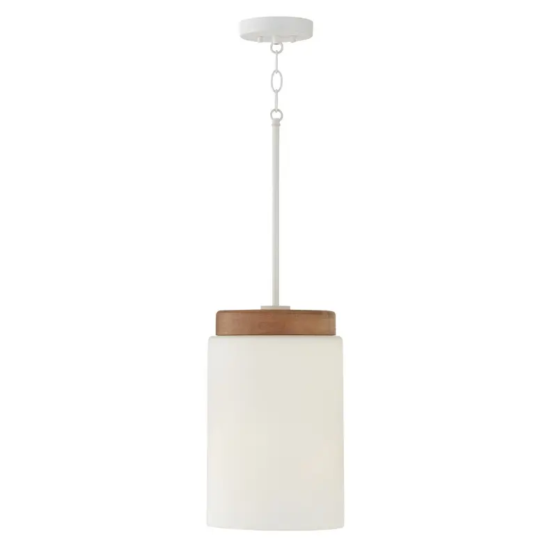 Liam One Light Pendant Light Wood and White