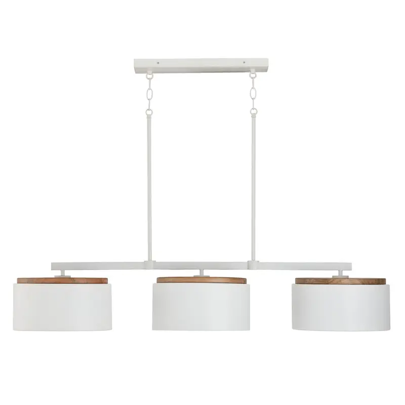 Liam Three Light Island Pendant Light Wood and White