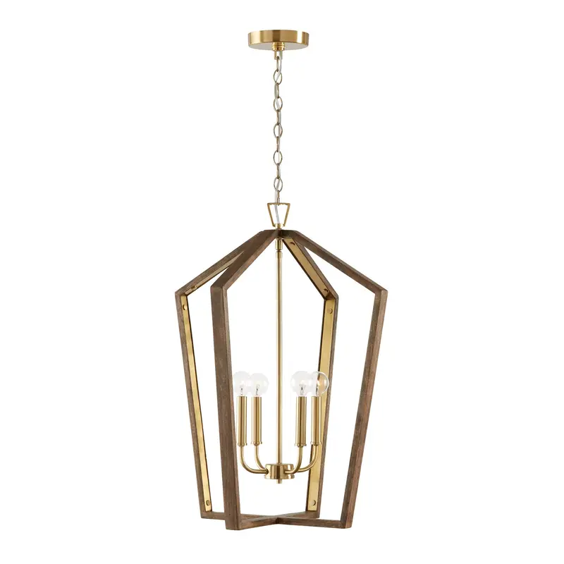 Maren Four Light Pendant Nordic Wood and Matte Brass