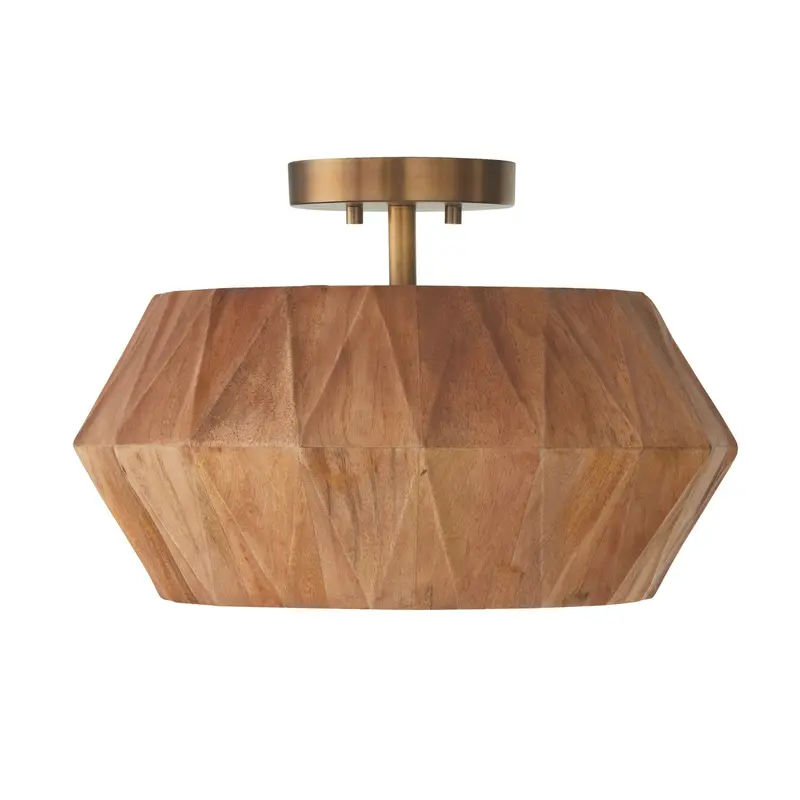 Nadeau One Light Semi Flush Mount Light Wood and Patinaed Brass