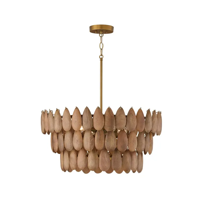 Ravi Four Light Pendant Light Wood and Patinaed Brass
