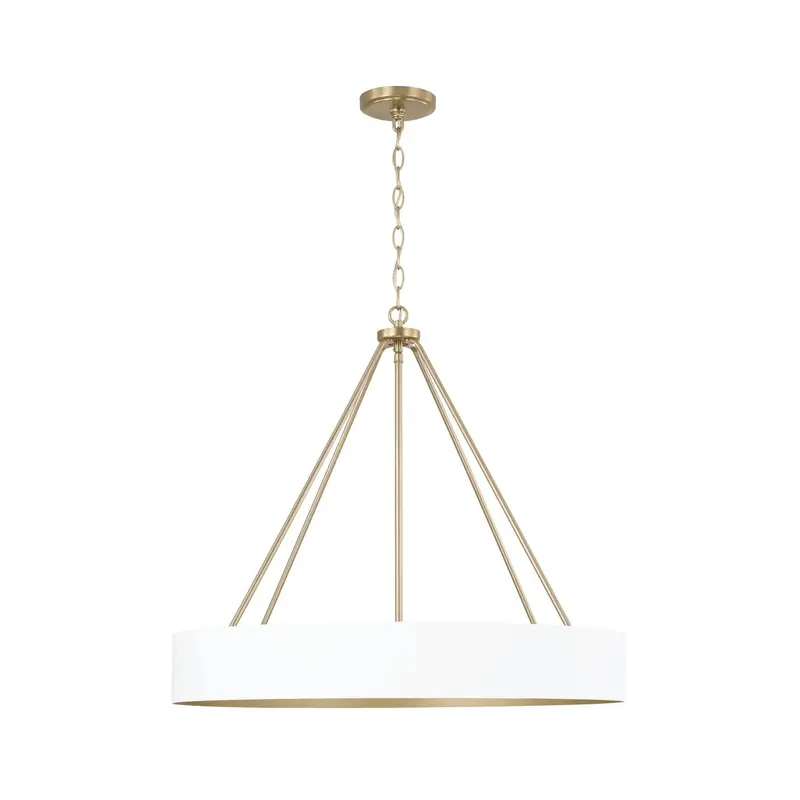 Weller Four Light Chandelier Matte Brass and White