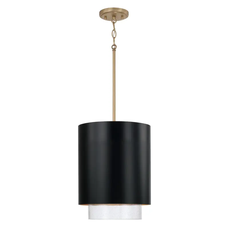 Weller One Light Pendant Matte Brass and Black
