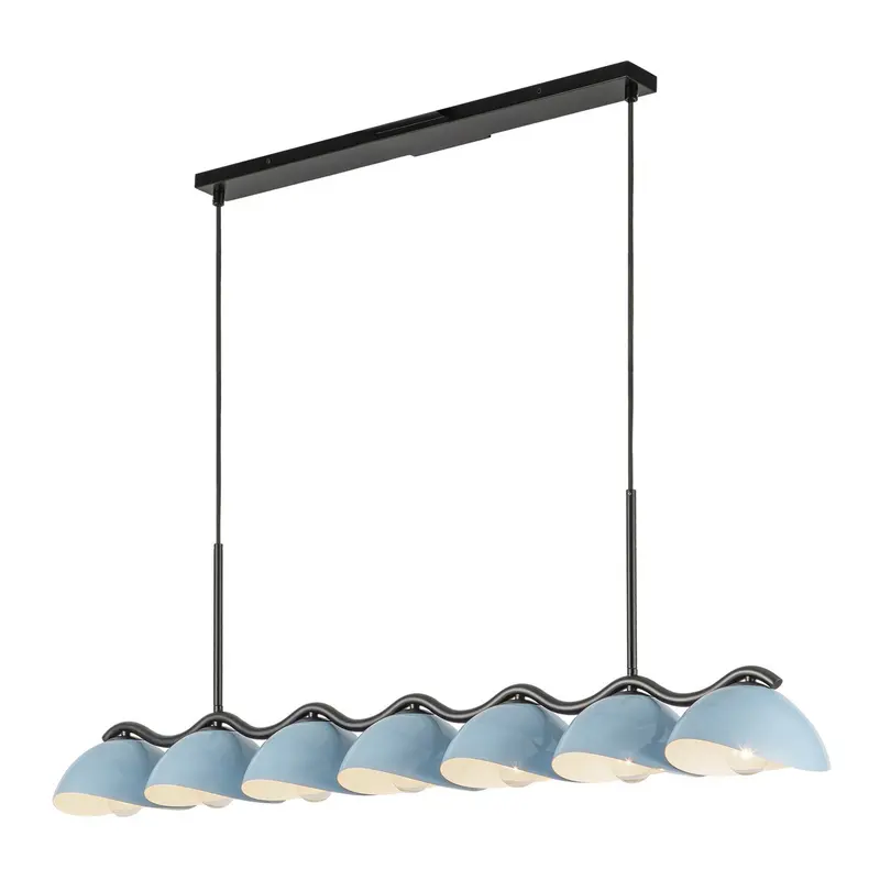 Atlas Seven Light Linear Pendant Black/Cerulean