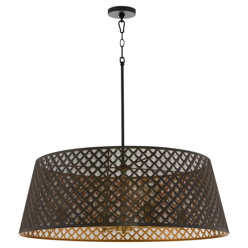 Benedict Four Light Pendant Matte Black / Aged Brass
