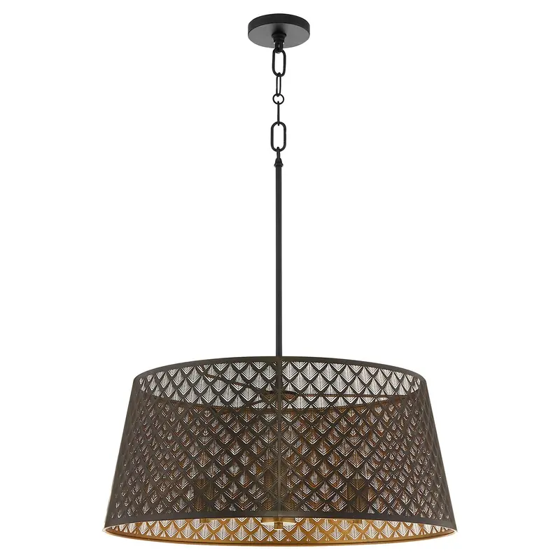 Benedict Three Light Pendant Matte Black / Aged Brass