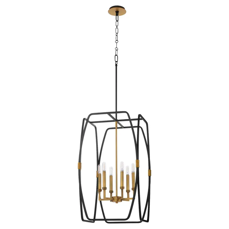 Bishop Six Light Pendant Matte Black / Brushed Brass