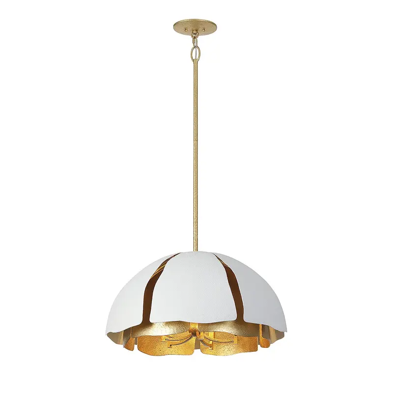 Brewster Five Light Pendant Cavalier Gold with Royal White
